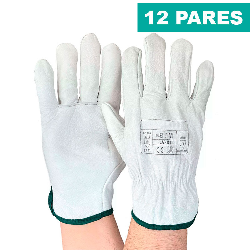 Luvas de Trabalho Tipo Chefe em Pele LV-02 (12 Pares)