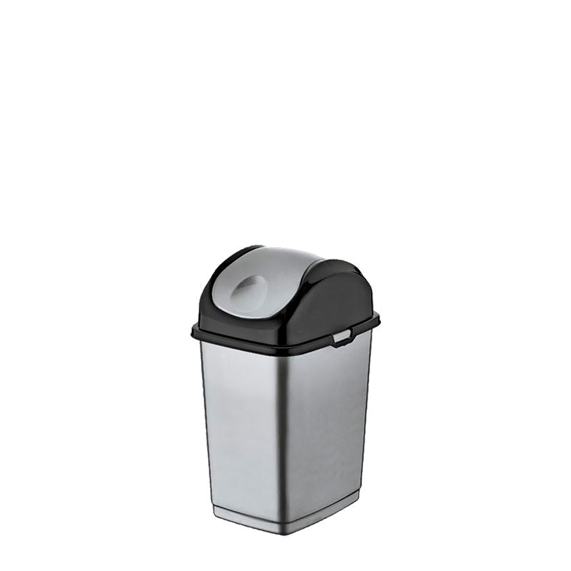 Mini Papelaria do Lixo de Mesa em Plástico SLIM com Tampa Basculante - Cinza/Preto