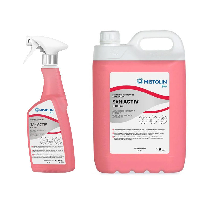 Detergente desinfetante anticalcário SANIACTIV HAC-40 da Mistolin Profissional