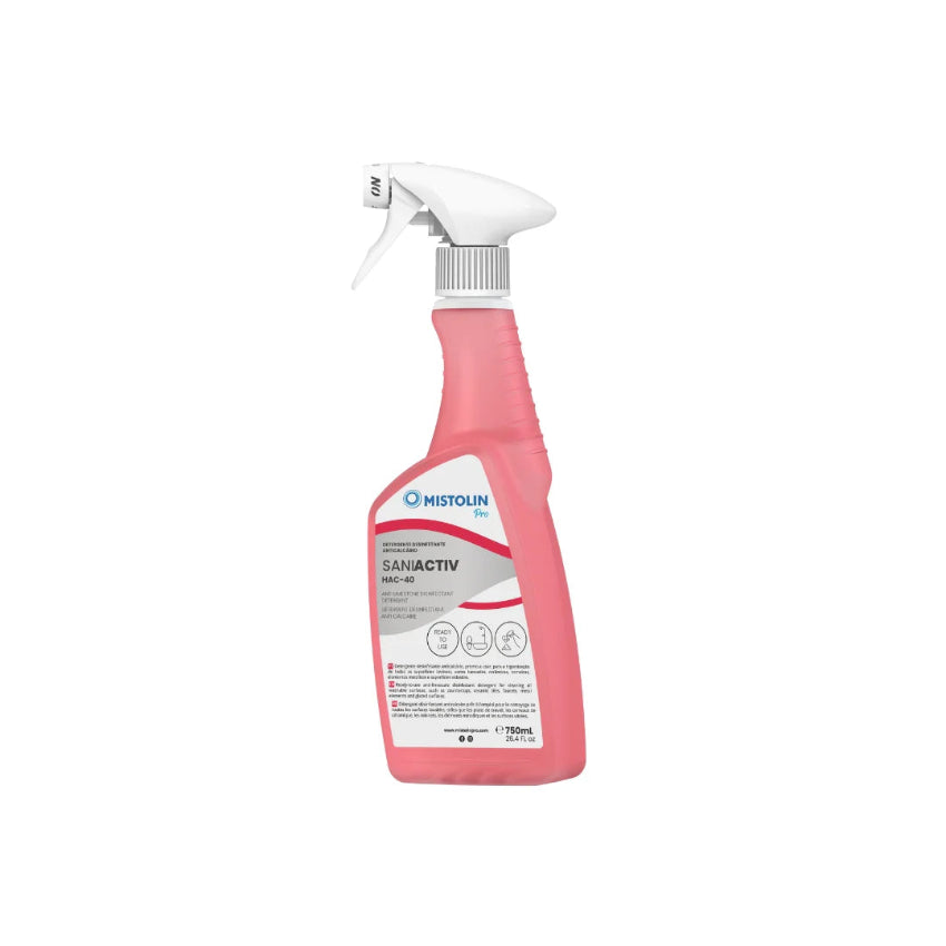 Detergente desinfetante anticalcário SANIACTIV HAC-40 da Mistolin Profissional 0.75 Litros