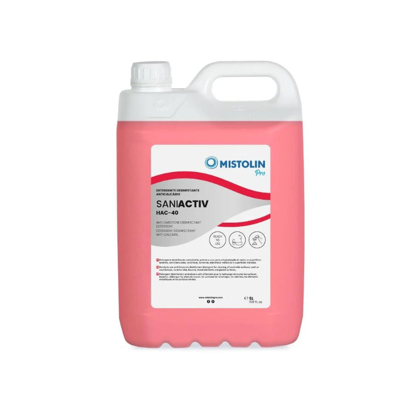 Detergente desinfetante anticalcário SANIACTIV HAC-40 da Mistolin Profissional 5 Litros