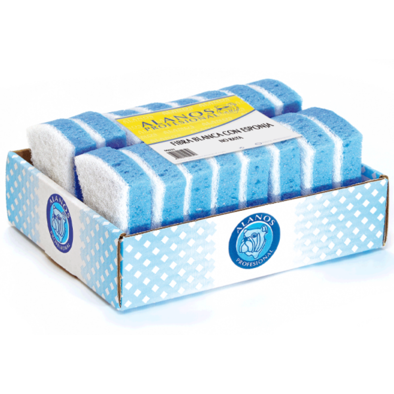 Esfregão Branco com Esponja Azul 7x9 cm - 16 Esfregões