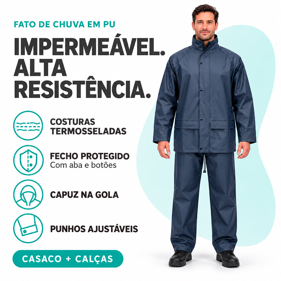 Fato de Chuva Impermeável em PU – Alta Resistência