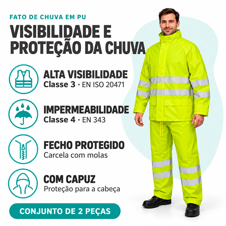 Fato de Chuva de Alta Visibilidade em PU - Alta Resistência