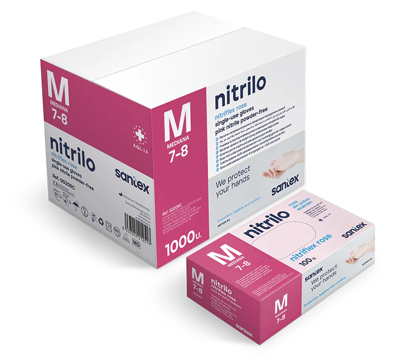 Luvas Nitrilo Descartáveis Rosa 3.5 g - 100 Luvas