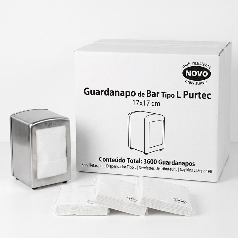 Guardanapo de Bar Tipo L Purtec 17x17 cm - 3600 Guardanapos