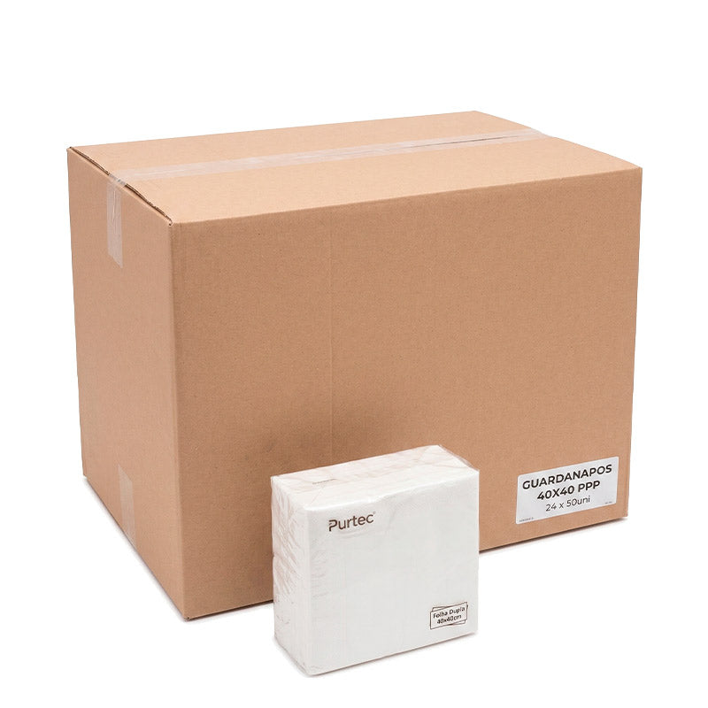 Guardanapos de Papel Purtec Folha Dupla 40x40 cm - 1200 Guardanapos