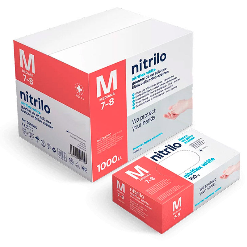 Luvas Nitrilo Descartáveis Branca 3.5 g - 100 Luvas