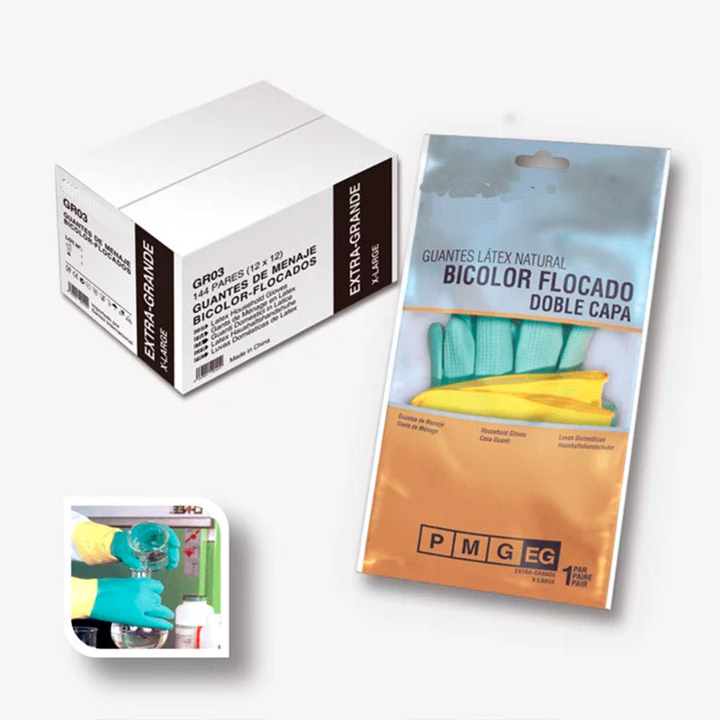 Luvas de Limpeza Menage Flocada Látex - Verde/Amarelo