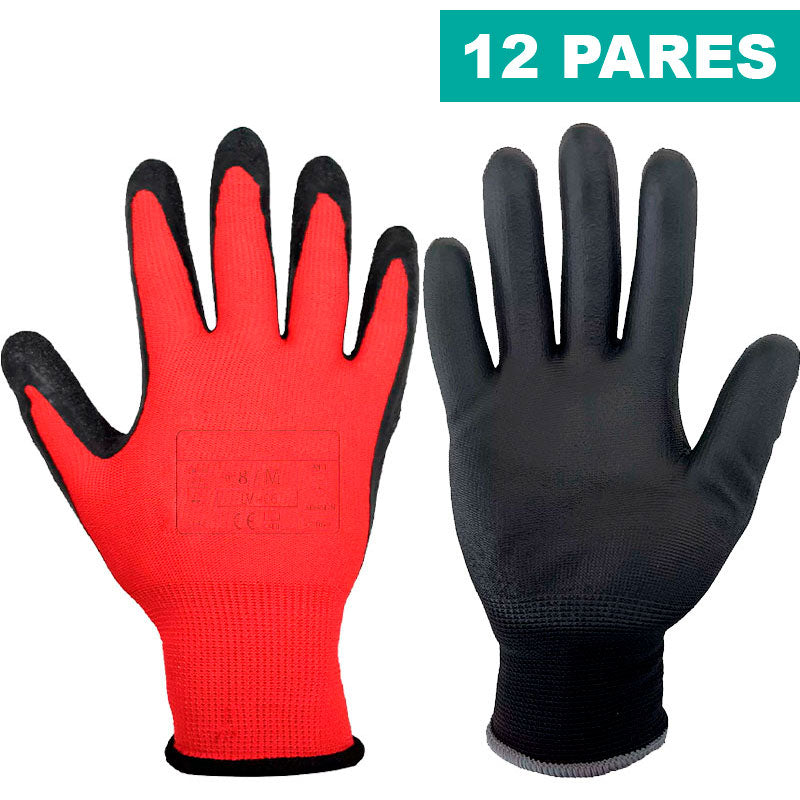 Luvas de Trabalho em Látex Anti Deslizante Vermelha LV-06 (12 Pares)