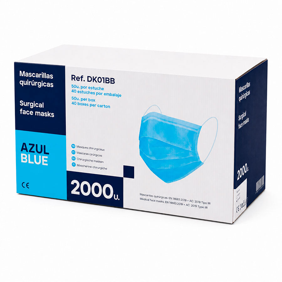 Máscaras Cirúrgicas Tipo IIR Descartáveis - Azul
