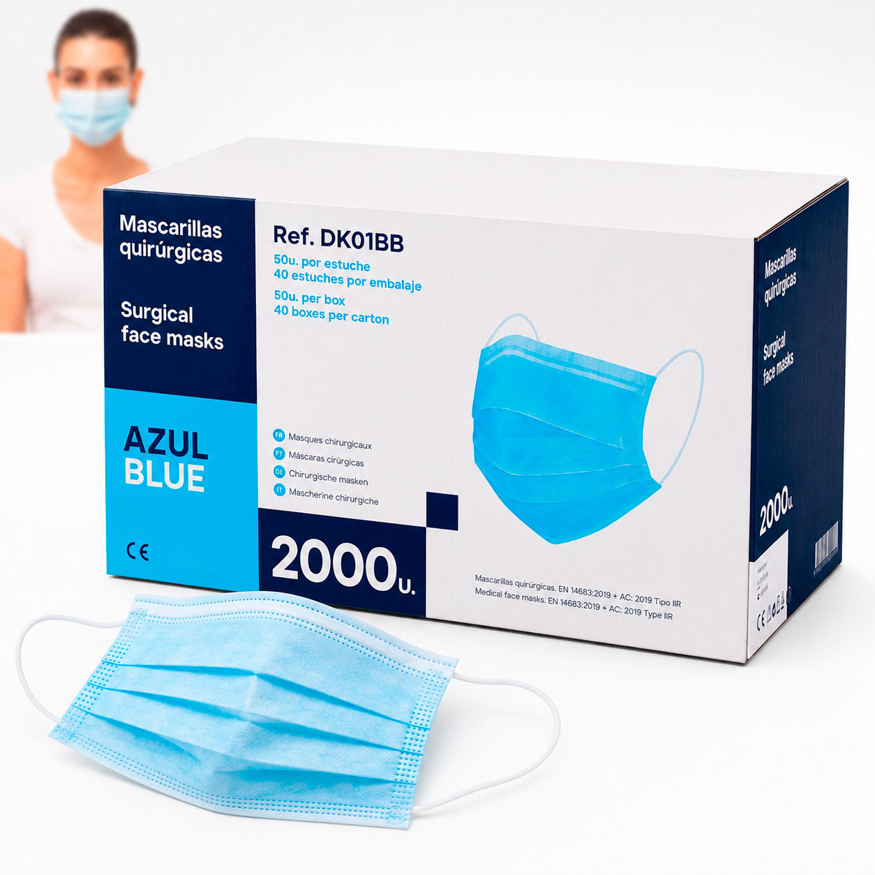 Máscaras Cirúrgicas Tipo IIR Descartáveis - Azul