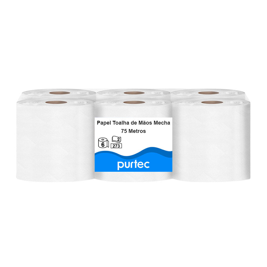 Papel Toalha de Mãos Mecha Purtec - 75 Metros