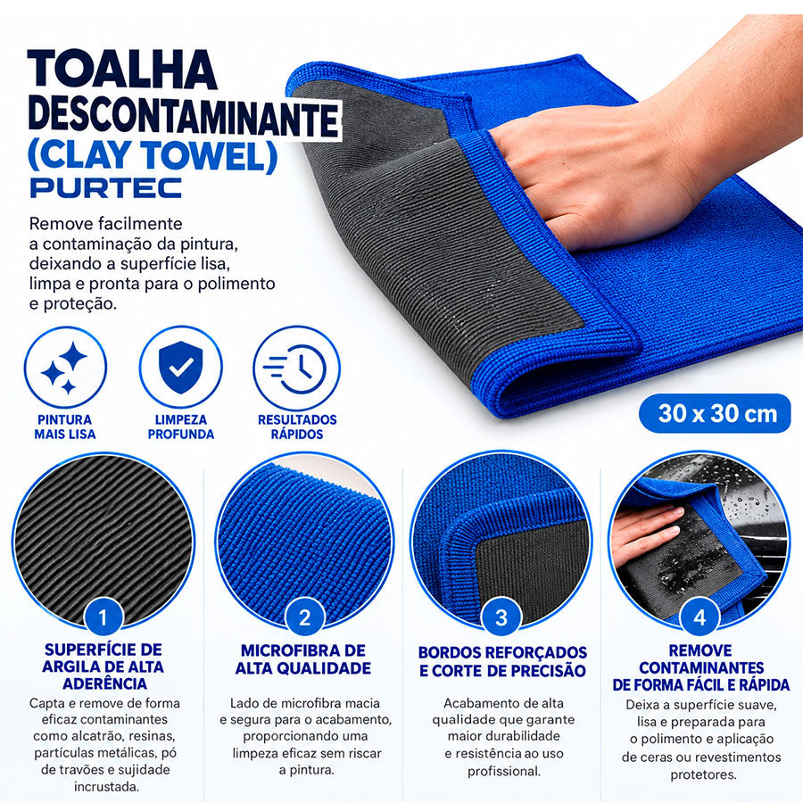 Toalha Descontaminante (Clay Towel) Purtec 30x30 cm