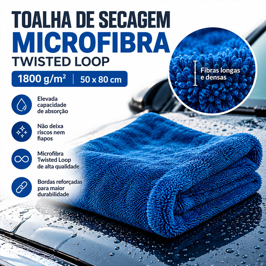 Toalha de Secagem Microfibra Twisted Loop 1800 g/m² 80x50 cm