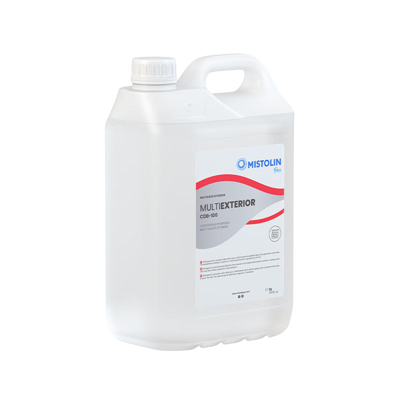 Detergente multiusos de exterior CDB-100 Mistolin Profissional, bidão de 5 Litros, detergente de carácter ácido ideal para a eliminação de sujidade típica de superfícies exteriores, nomeadamente telhados, tijoleiras e outros pavimentos expostos ao ar livre.