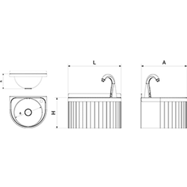 Lava-mãos de Parede em Inox Redondo com Torneira de Sensor e Regulador de Temperatura